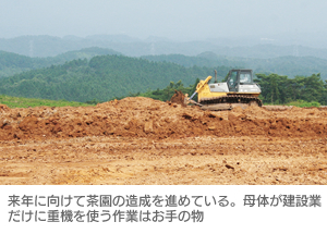 来年に向けて茶園の造成を進めている。母体が建設業だけに重機を使う作業はお手の物