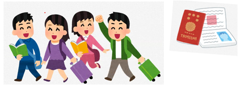 笑顔で旅行に行く絵