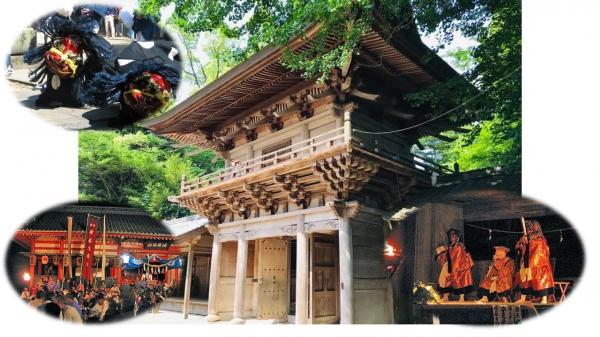 城原神社　楼門　大分県無形民俗文化財阿鹿野獅子舞　竹田市指定無形民俗文化財城原神楽