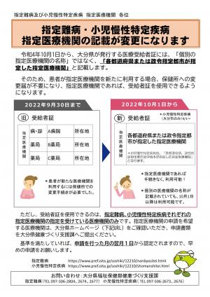 指定医療機関あて包括的な記載のチラシ