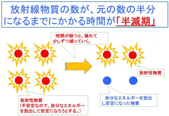 物理学的半減期のイメージ図です。