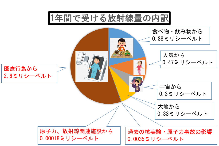 1年間で受ける放射線量の内訳を円グラフにしたものです。