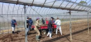 研修生によるたい肥投入作業の様子