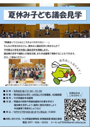 夏休み子ども議会見学チラシ