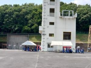 放水体験、避難体験会場