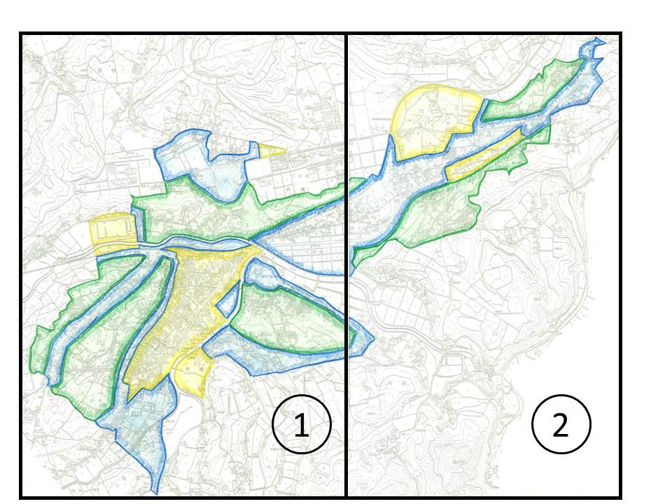 旧三重町の騒音規制地域図です。