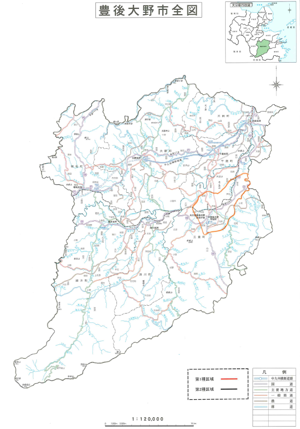 豊後大野市の規制地域図です。