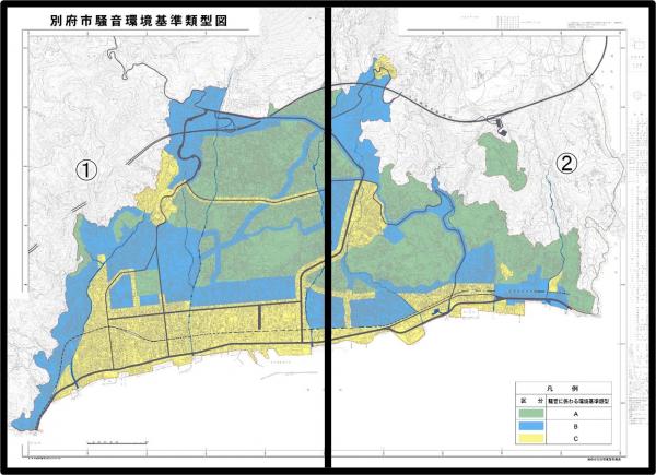 別府市全体の騒音環境基準の指定図です