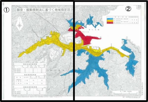 津久見市騒音規制地域の全体図です。