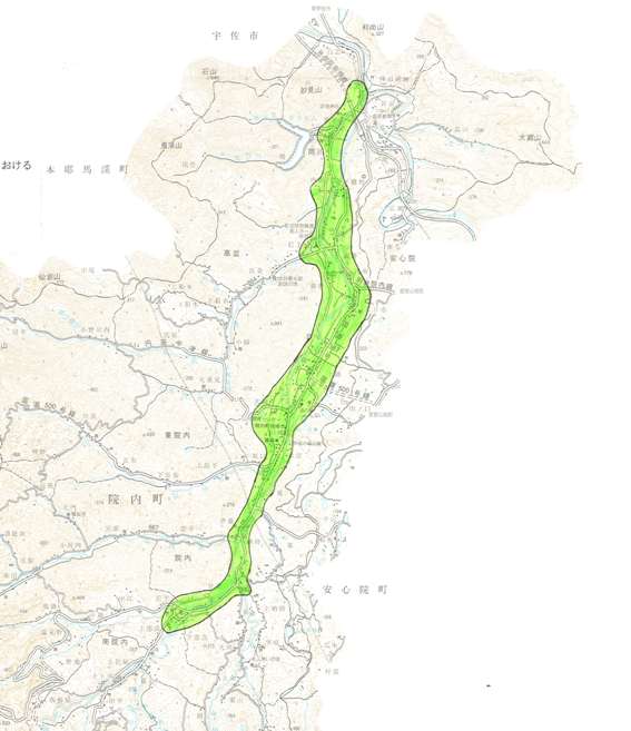 旧院内町の騒音規制地域図です。