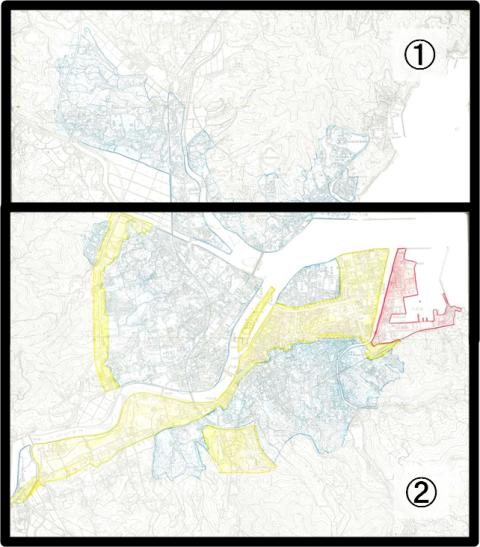 旧臼杵市騒音規制地域の全体図です。